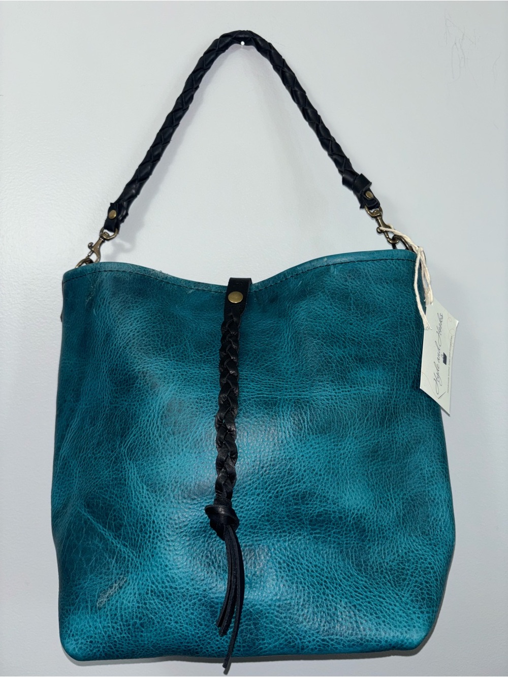 🦬NEW Blue Bison Leather Purse with Braided Handle